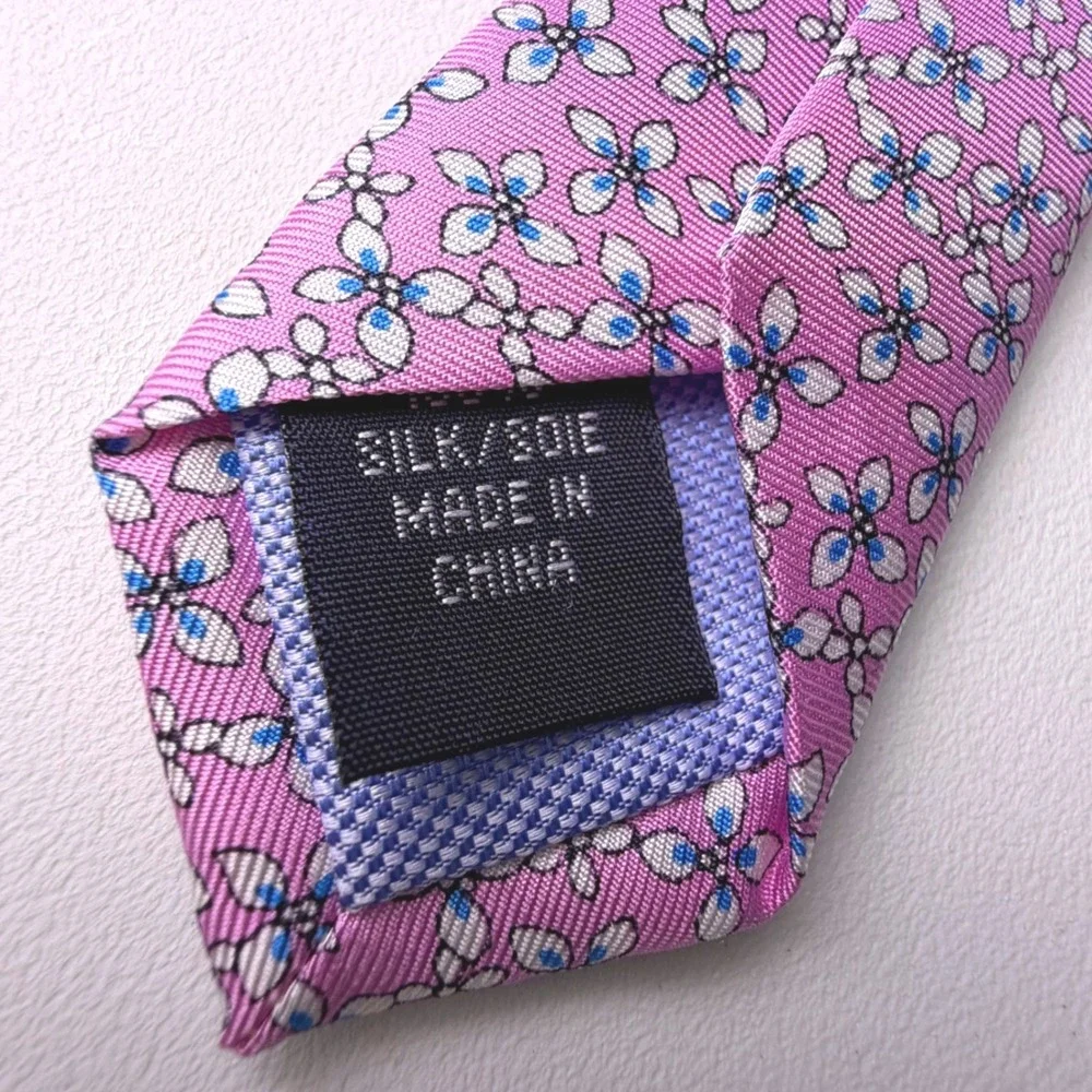 Tommy Hilfiger Mens 100% Silk Necktie Pink Floral Geometric Classic Tie
